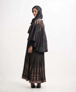 Black Satin-Georgette Abaya Set - Image 2