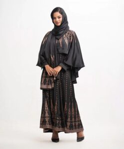 Black Satin-Georgette Abaya Set