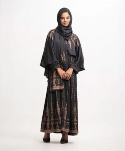 Black Satin-Georgette Abaya Set - Image 4